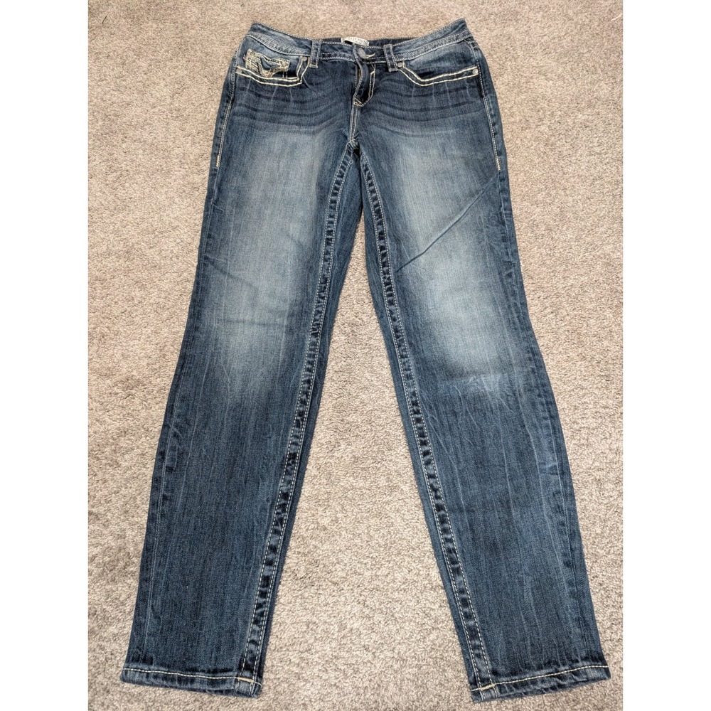 Vigoss Jeans Women 10 Blue Skinny‎ Low Rise Contrast Stitch Embroidered Y2K